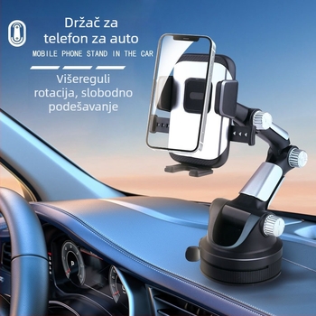 Držač za telefon u automobilu s rotirajućim mehanizmom, velika usisna čašica, kompatibilan s pločom instrumenata i vjetrobranskim staklom, legura, univerzalno