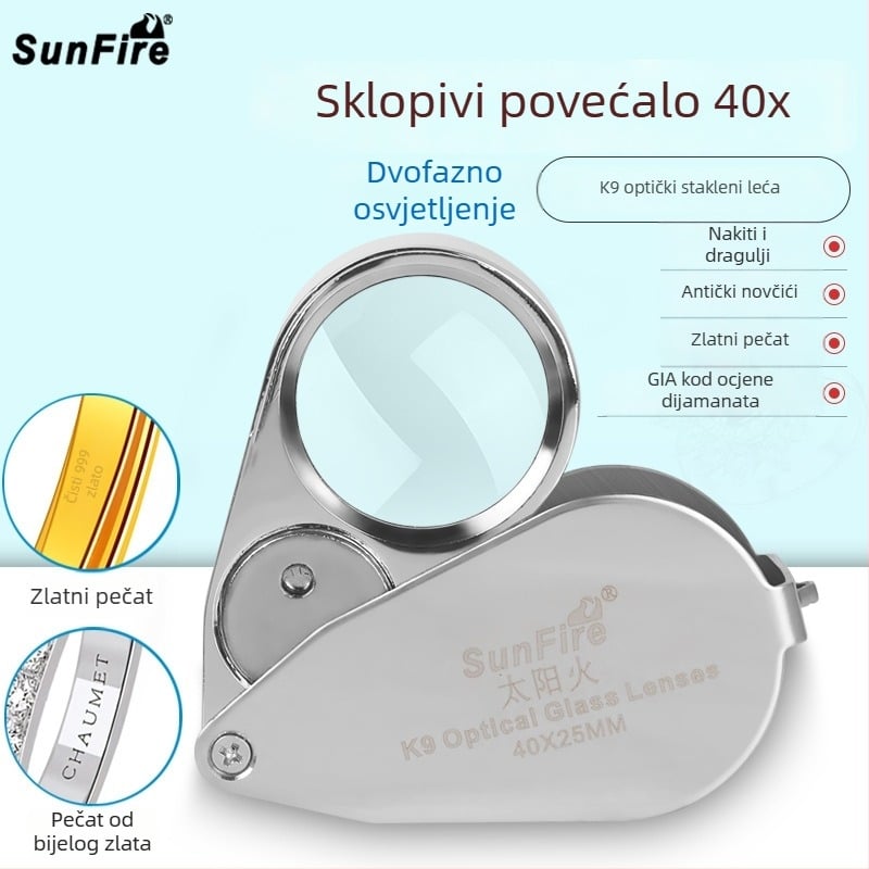 Sun Fire 40x Sklopivi povećivač s K9 staklom za identifikaciju antičkog nefrita i novčića