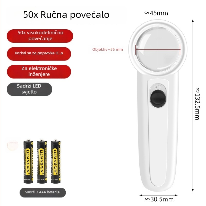 Ručna LED lupa za elektroniku – visoka definicija povećanja za popravak IC-a i matične ploče