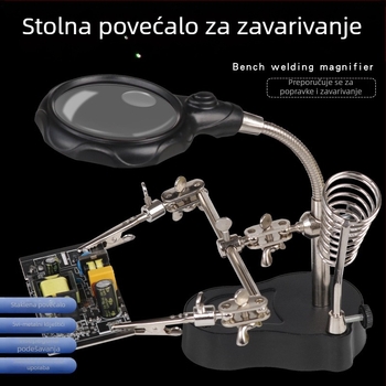 Stolno povećalo s klipsnim držačem i LED osvjetljenjem za popravak PCB-a i lemljenje