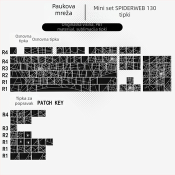 Set tipki PBT za mehaničku tipkovnicu, Cherry izvorni profil visine, bočno graviranje, sublimacija, 130 tipki