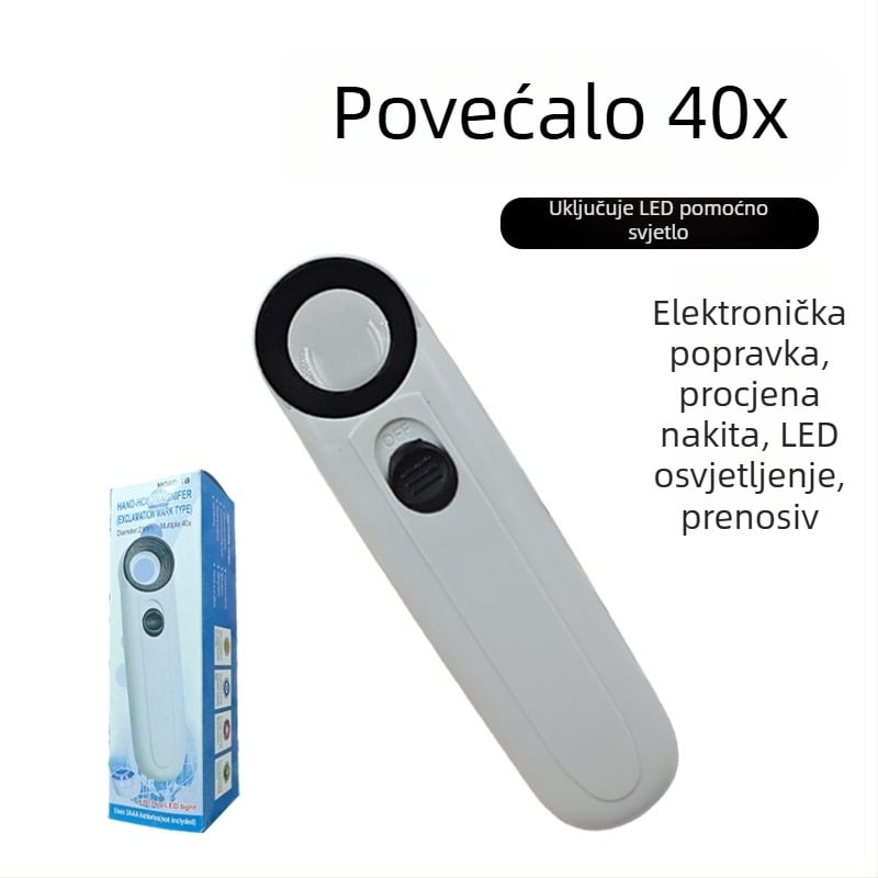 Lupa za nakit 40x, ručna, dvostruko LED osvjetljenje, plastično kućište s akrilnom lećom, model 6B-1B