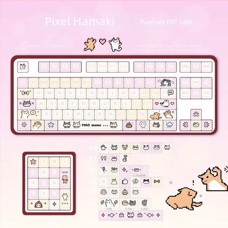 Hakimi Pixel Keycap za gaming tipkovnicu - Materijal: PBT, Sublimacijska tehnologija, Kompatibilno s AKKO, Bez pozadinskog osvjetljenja