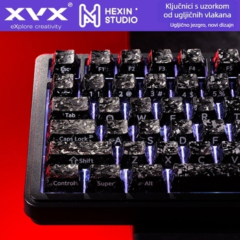 Klavijature za mehaničku tipkovnicu s teksturom karbonskih vlakana, bočno gravirane, neprozračne, vodootporne, kompatibilne s križnom osovinom, 116/119 tipki, kompatibilni s rasporedima 60/63/64/68/81/87/98/104
