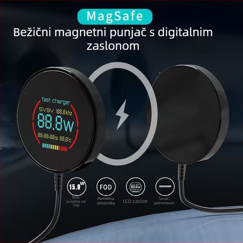 C50 Bežični punjač s digitalnim zaslonom — magnetno punjenje, PD brzo punjenje, 15W max