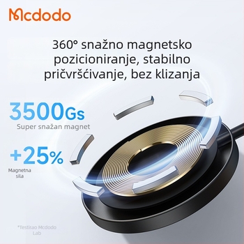 MCDODO magnetsko bežično punjač MagSafe — max 15W, PD brzo punjenje, kompatibilan s MagSafe, načini izlaza 15W/10W/7.5W/5W