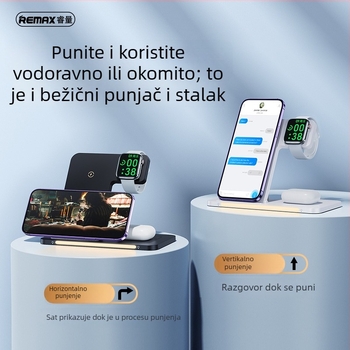 Remax stolni 3-u-1 magnetski bežični punjač za mobitel, sat i slušalice (RB-W70) – PD, magnetsko punjenje, 22W, 3A, sklopiva