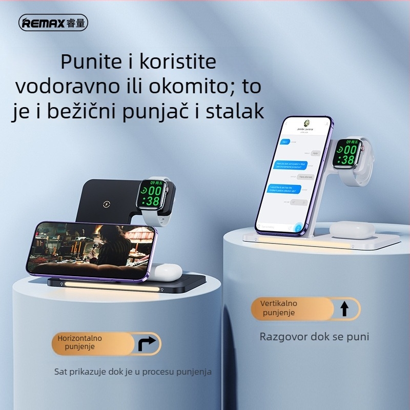 Remax stolni 3-u-1 magnetski bežični punjač za mobitel, sat i slušalice (RB-W70) – PD, magnetsko punjenje, 22W, 3A, sklopiva
