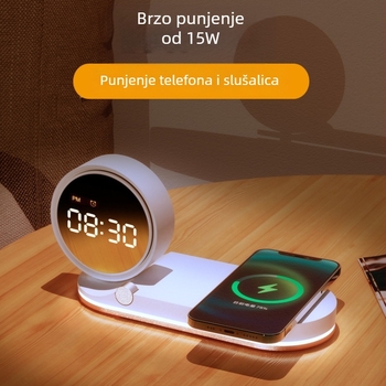 Noćni stol s bežičnim punjenjem, noćna svjetiljka, budilica i digitalni zaslon, 15W brzo punjenje QC3.0