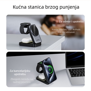 Stolni bežični punjač 3-u-1 s magnetnim držačem za telefon i noćnom lampom, PD brzo punjenje, do 15W