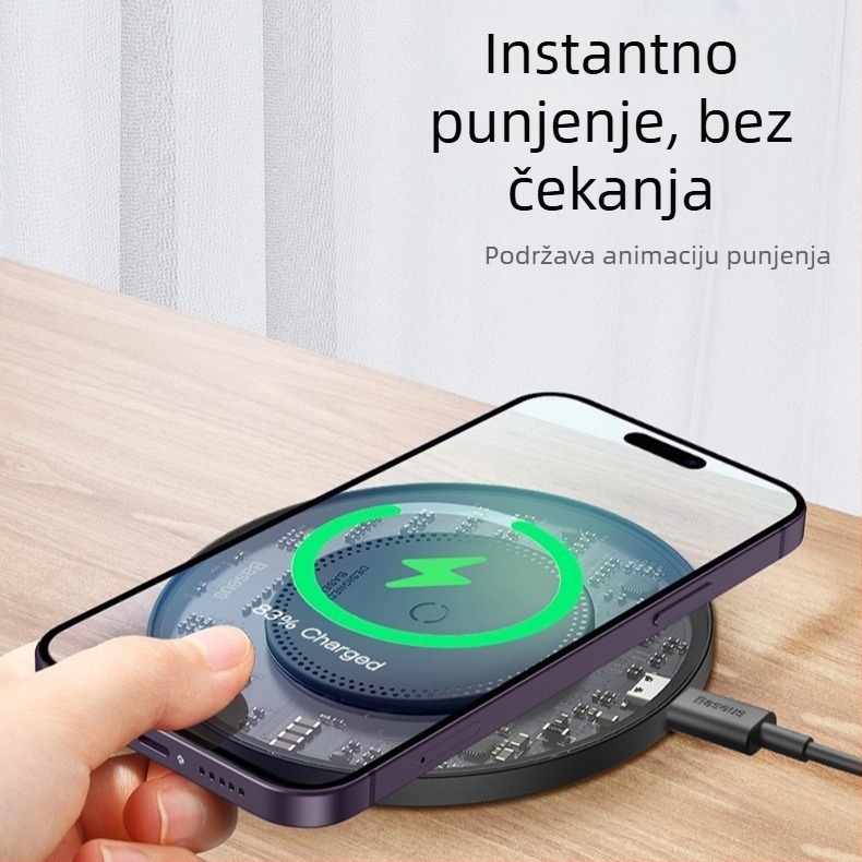 Baseus druga generacija minimalistički bežični punjač 15W, stolno brzo punjenje, magnetsko punjenje, QC3.0 kompatibilno, punjenje pri niskoj temperaturi