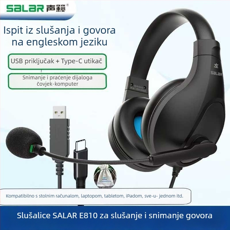 Vezane slušalice za ispite s mikrofonom, 3,5 mm priključak, 20–20 kHz, 32 Ω, 2,5 m kabel