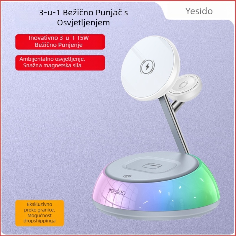 Yesido bežični punjač 3-u-1 s magnetskim punjenjem, 20W PD, za Apple Watch