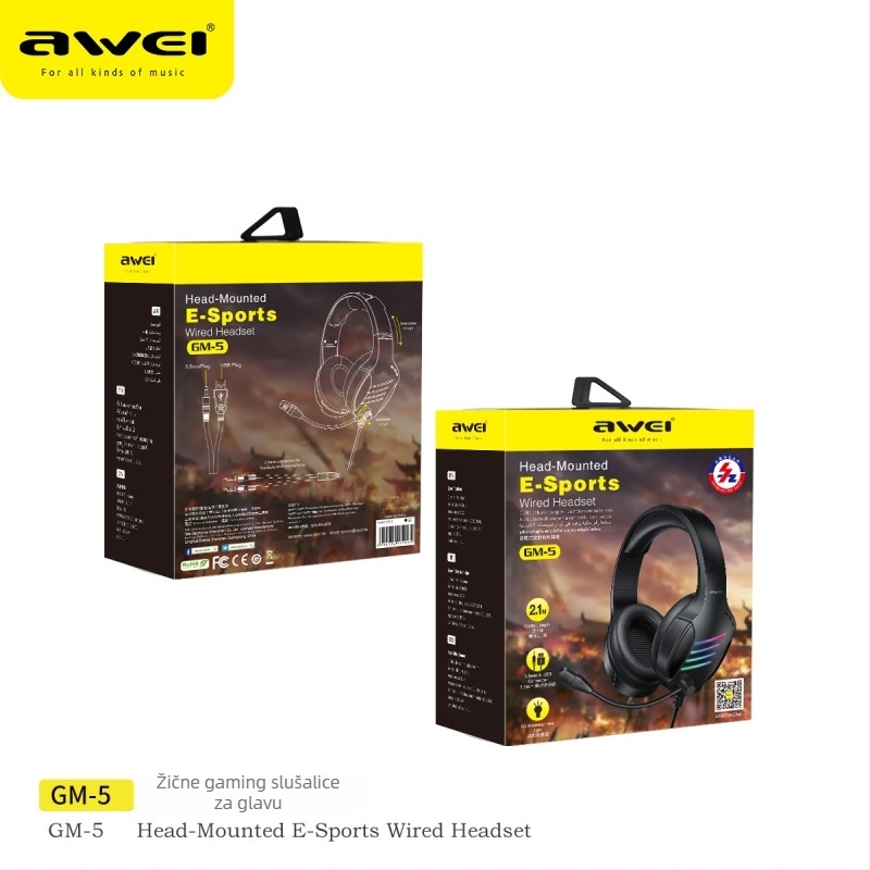 GM-5 Žično gaming slušalice s omnidirekcijskim mikrofonom, 3,5 mm priključak, 32 Ω, osjetljivost >110 dB, kabel 2,1 m