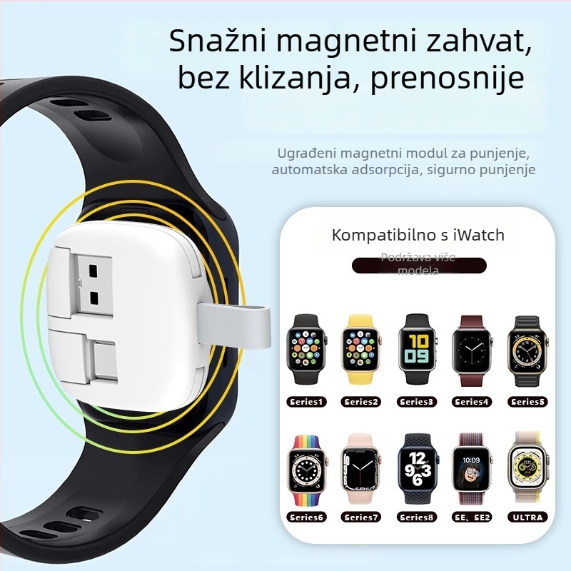 Apple Watch 345678 generacije magnetski bežični punjač USB-C, PD, sklopni dizajn, magnetsko punjenje, do 5W