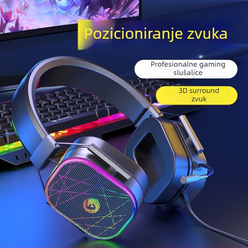 Žični gamerski slušalice s 7.1 surround zvukom, USB sučeljem, RGB osvjetljenjem, dvostrukim 3,5 mm konektorom i ugrađenim mikrofonom