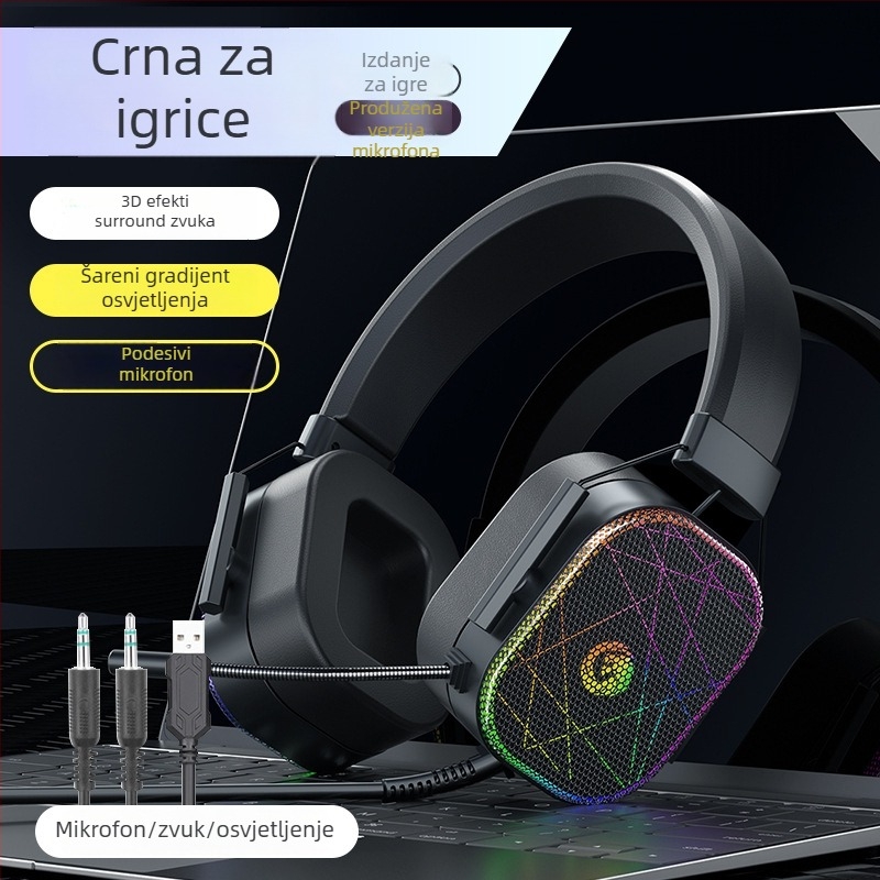 Žični gamerski slušalice s 7.1 surround zvukom, USB sučeljem, RGB osvjetljenjem, dvostrukim 3,5 mm konektorom i ugrađenim mikrofonom