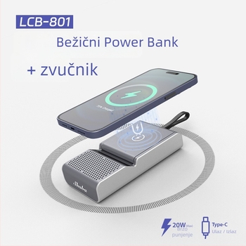 Prilagodljiva Bežična Power Banka s Bluetooth Zvučnikom, 3-u-1 PD Brzo Punjenje, Držač za Telefon, USB Sučelje, Li-Po Baterija, 2,5 A