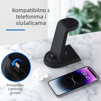 15W brzo punjenje, 3-u-1 uspravni bežični punjač za iPhone