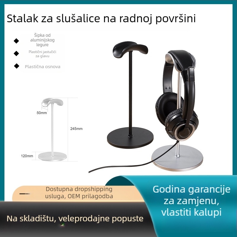 Držač za slušalice od aluminijske legure, stolni nosač s protukliznom površinom, težina 110 g, model 2023