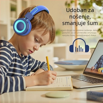 Žične slušalice za učenike i djecu, podesive i sklopive, s mikrofonom za online nastavu — 40 mm zvučnici, impedancija 32 Ω, frekvencijski raspon 20–20000 Hz, USB-C i 3,5 mm priključak