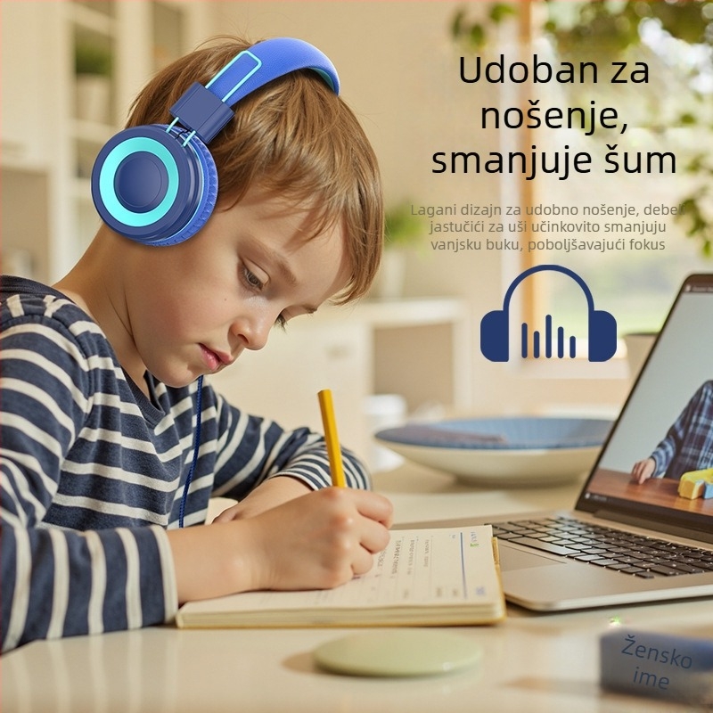 Žične slušalice za učenike i djecu, podesive i sklopive, s mikrofonom za online nastavu — 40 mm zvučnici, impedancija 32 Ω, frekvencijski raspon 20–20000 Hz, USB-C i 3,5 mm priključak