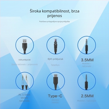Žični headset za nošenje na glavi s mikrofonom za otklanjanje šumova, RJ9, 2,5 mm, 3,5 mm i USB priključci, 100–10000 Hz, impedancija 150 Ω