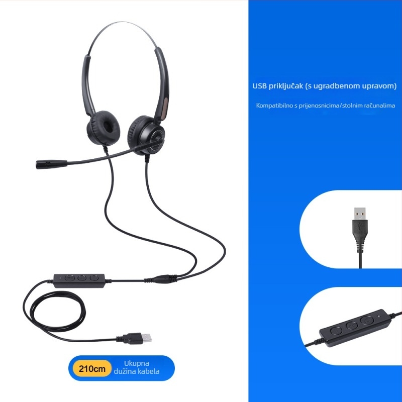 Žični headset za nošenje na glavi s mikrofonom za otklanjanje šumova, RJ9, 2,5 mm, 3,5 mm i USB priključci, 100–10000 Hz, impedancija 150 Ω