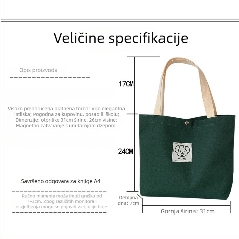 Platnena torba, street fashion stil, horizontalni kvadratni oblik, magnetski zatvarač, unutarnji džepovi za mobitel i osobnu iskaznicu
