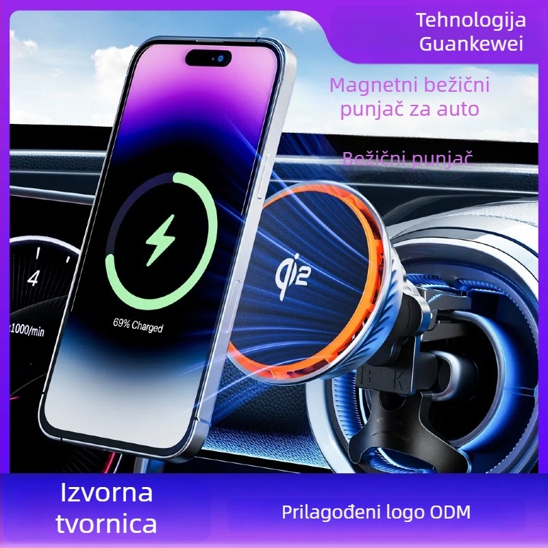 Auto držač za telefon u automobilu s Qi2 certificiranim ventilatorom za hlađenje, magnetskim bežičnim punjačem od 15W i QC3.0 brzim punjenjem, univerzalna kompatibilnost