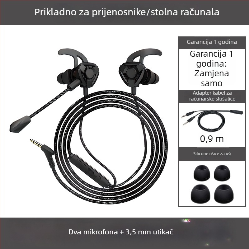 Žičane gaming slušalice s mikrofonom, in-ear, za PC/Desktop/Laptop, 3,5 mm, 20–20000 Hz, 16 Ω