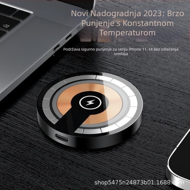 15W proziran kružni magnetski bežični auto punjač za iPhone 15 – brzo bežično punjenje