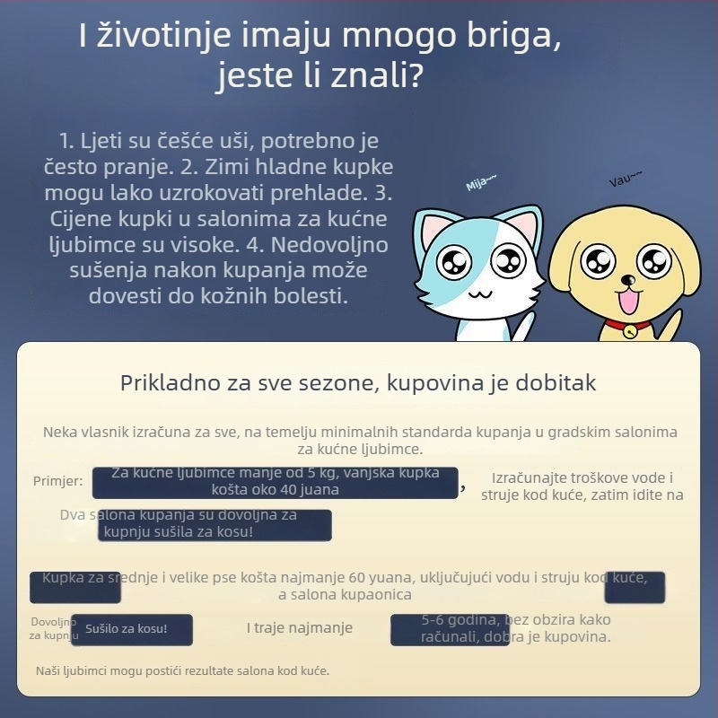 Sušilo za dlaku kućnih ljubimaca s visokim protokom zraka za pse i mačke (Model 1, 2000W+, ≤36V, Univerzalno)