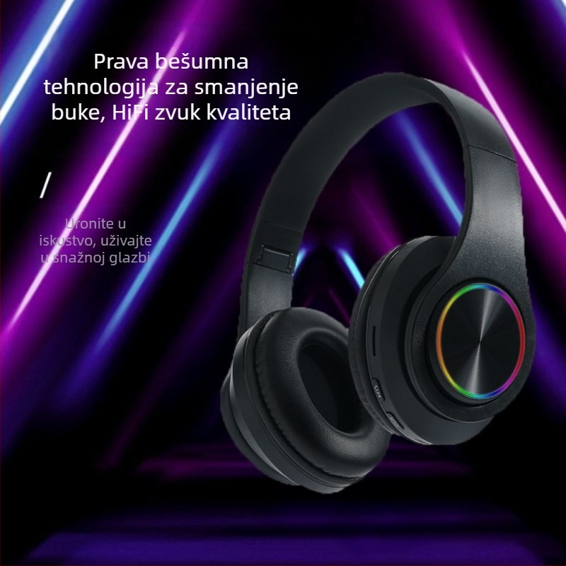 Slušalice preko uha, sklopive Bluetooth/žične, 3,5 mm utor (L-oblik), LED svjetla, za gaming i sport