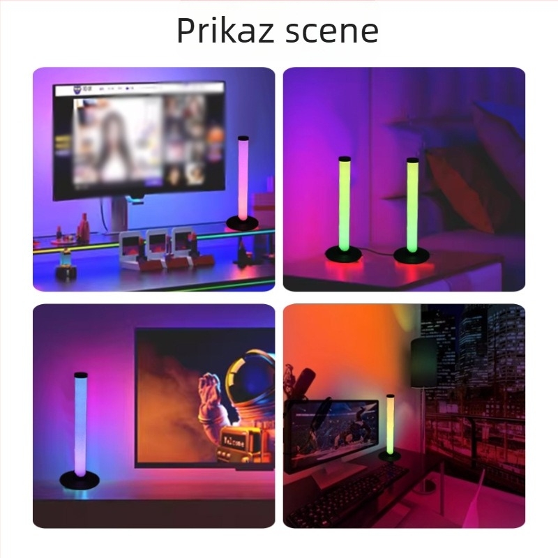 USB gaming stolno ambijentalno svjetlo s aplikacijom, daljinskim upravljačem i gumbom; upravljanje putem aplikacije i inteligentnim prekidačem; montaža na stup; svjetlo koje reagira na glazbu