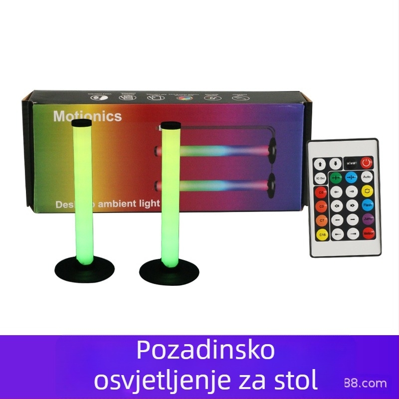 USB gaming stolno ambijentalno svjetlo s aplikacijom, daljinskim upravljačem i gumbom; upravljanje putem aplikacije i inteligentnim prekidačem; montaža na stup; svjetlo koje reagira na glazbu