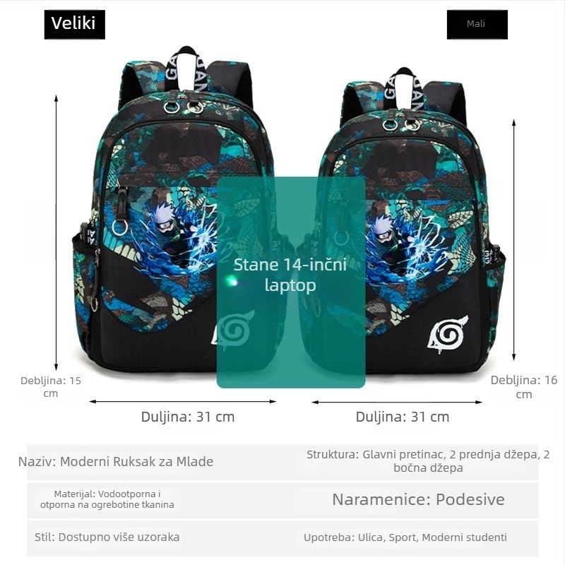 Babu Elephant muška torba za učenike 3.–6. razreda, lagani karikatura japanskog stila, školska torba 20–35 L, pogodna za 16-inčni prijenosnik, Oxford tkanina