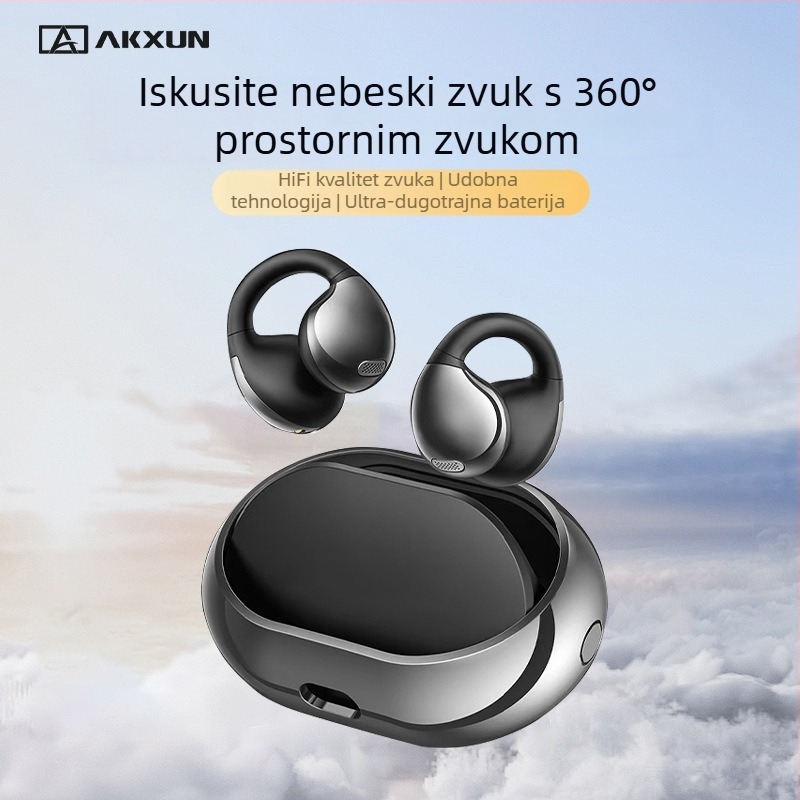 Aicosun Bluetooth clip za uho slušalica, verzija 5.3, domet 10 m, trajanje baterije 4–8 h, bilateralni stereo zvuk, na glavi