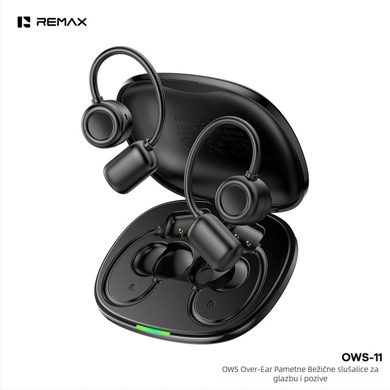 Remax OWS otvorenog tipa slušalice s upravljanjem putem aplikacije, pravi bežični zvuk, Bluetooth 6.0, domet 10 m, trajanje baterije 4–8 h, dvosmerni stereo, dizajn s kukom za uho