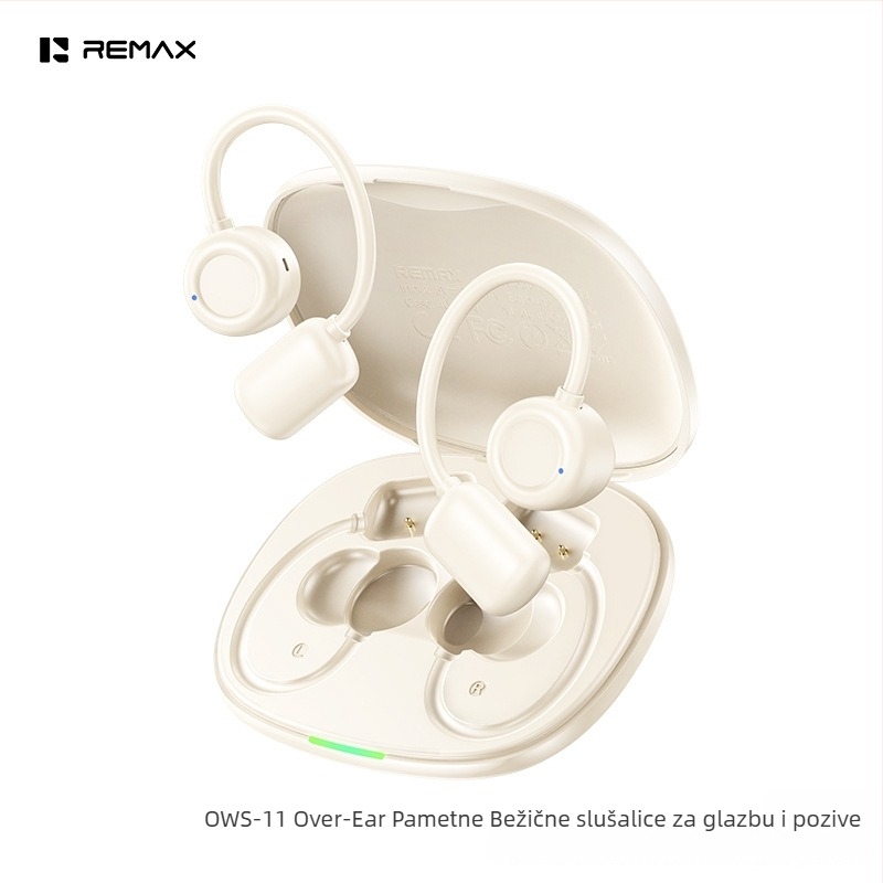 Remax OWS otvorenog tipa slušalice s upravljanjem putem aplikacije, pravi bežični zvuk, Bluetooth 6.0, domet 10 m, trajanje baterije 4–8 h, dvosmerni stereo, dizajn s kukom za uho