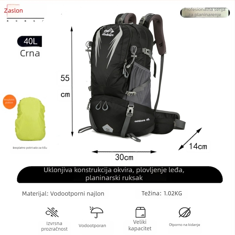 Planinski ruksak s jastučićem na ramenima, vodootporan, otporan na habanje, odjeljak suho/mokro, noćni reflektirajući elementi