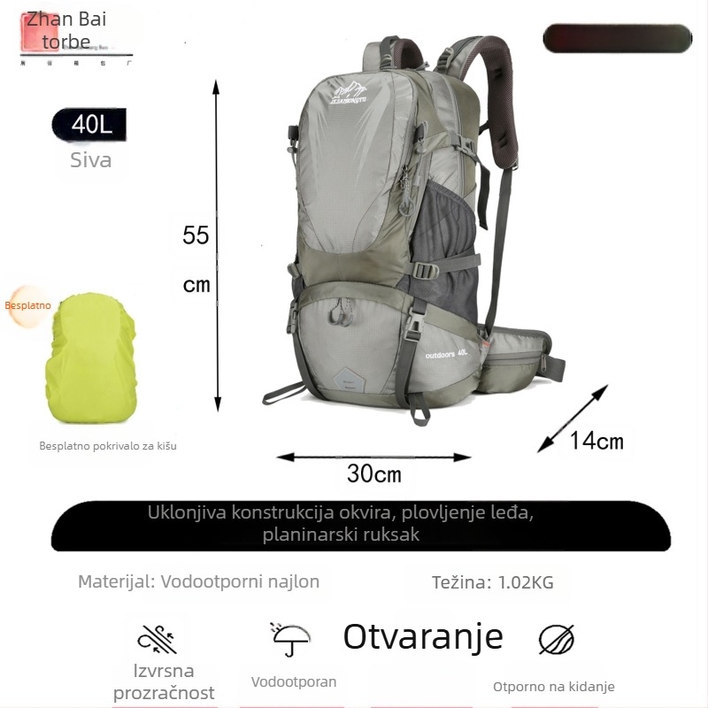Planinski ruksak s jastučićem na ramenima, vodootporan, otporan na habanje, odjeljak suho/mokro, noćni reflektirajući elementi