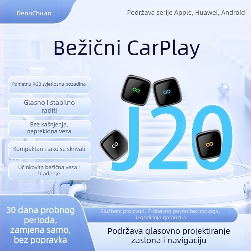 J20 2-u-1 bežični CarPlay adapter za Android Auto i CarPlay, pretvarač s kabelskog na bežični CarPlay, USB-C/USB sučelje, kompatibilan s vozilima s kabelskim CarPlay