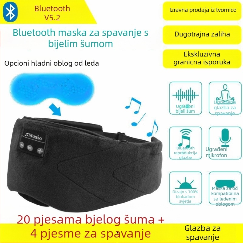Bluetooth maska za spavanje s glazbom — ugrađeni 24 bijela šuma, 35 sati reproducije, Bluetooth 5.2, domet 20 m, na glavi, poliester
