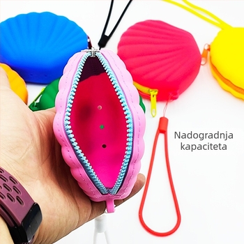 Silikonska torbica za pohranu u obliku školjke sa kaišem — prijenosna vrećica za novčanik, kablove, ruž i slušalice