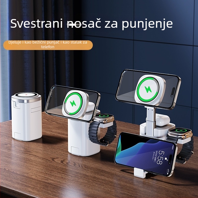 Bežični nosač za punjenje 3 u 1 s dizalom i magnetnom bazom za telefon, sat i slušalice MagSafe