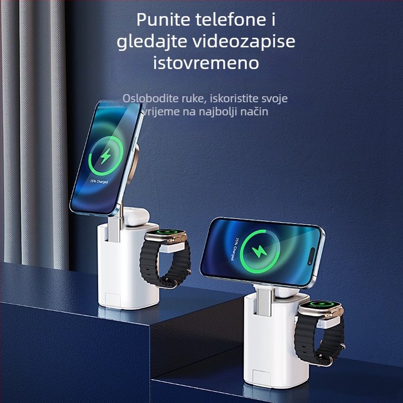 Bežični nosač za punjenje 3 u 1 s dizalom i magnetnom bazom za telefon, sat i slušalice MagSafe
