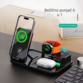 Stolni stalak 6u1 s bežičnim punjenjem, 15W, CE/FCC/ROHS, plastičan, univerzalno