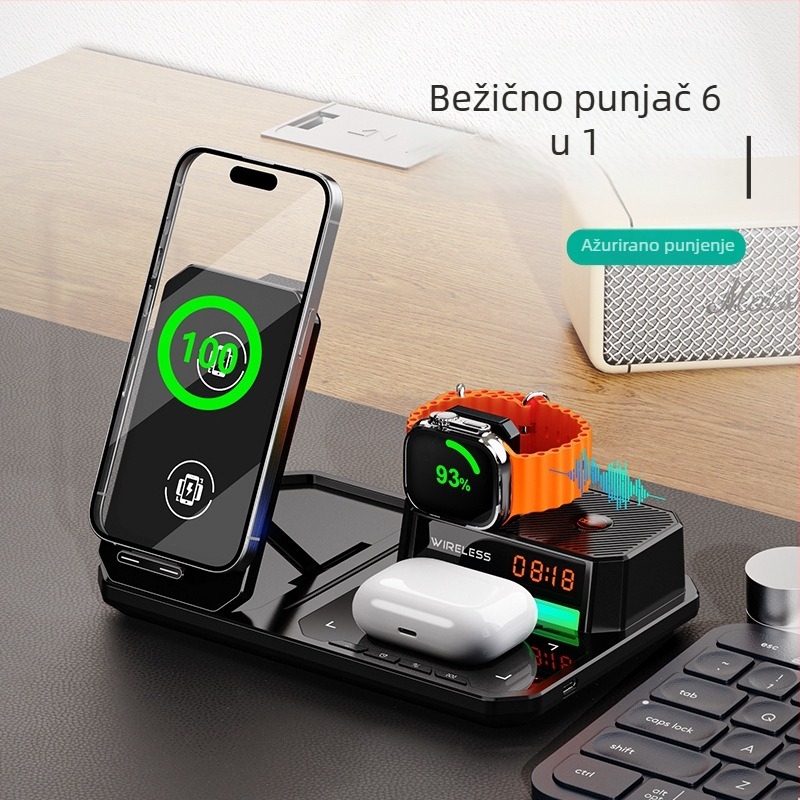 Stolni stalak 6u1 s bežičnim punjenjem, 15W, CE/FCC/ROHS, plastičan, univerzalno