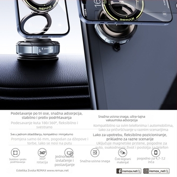 RM-C36 magnetski nosač za automobil i stolnu ploču, okretni, trostupanjska sklopiva konstrukcija, ABS+PC+TPU+cinkova legura